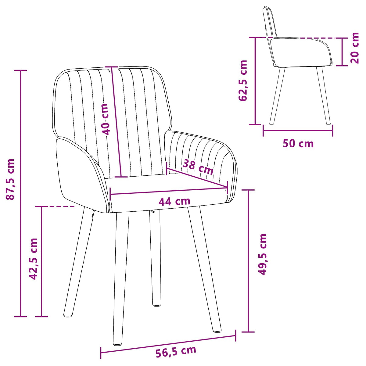 Sillas De Comedor 2 Uds. Tela 56,5 X 50 X 87,5 Cm