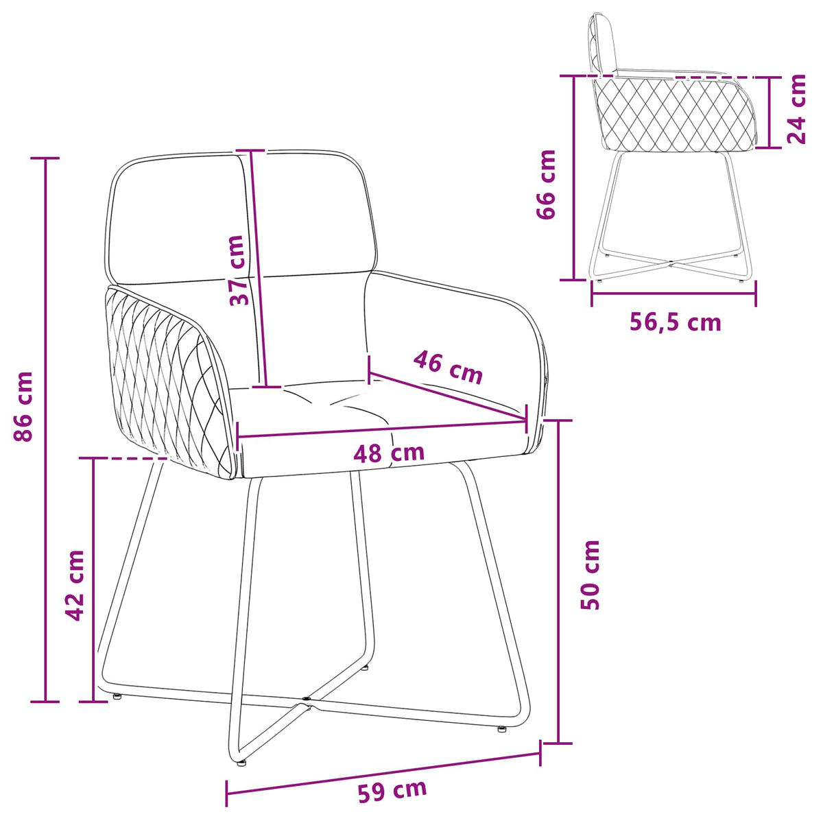 Sillas De Comedor 2 Uds. Terciopelo 59 X 56,5 X 86 Cm
