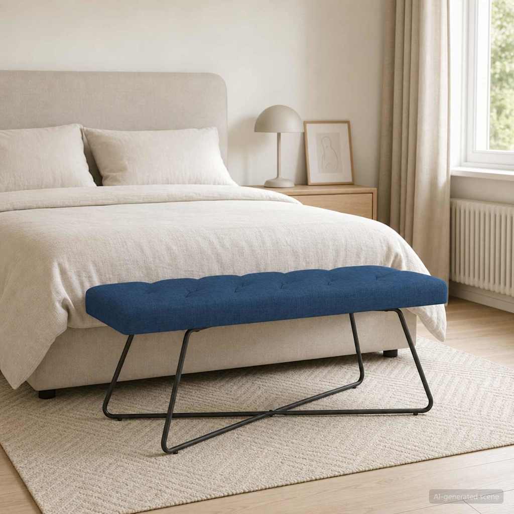 Banco Con Tapicería Con Botones Azul Jeans 110 X 40 X 46 Cm