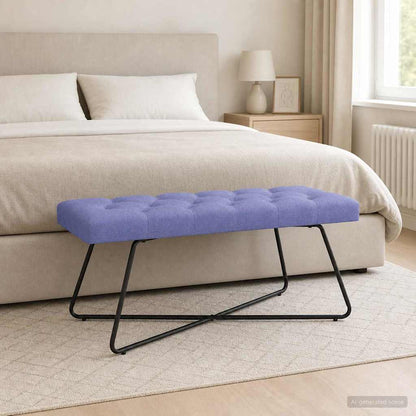 Banco Con Tapicería Con Botones Azul Jeans 110 X 40 X 46 Cm