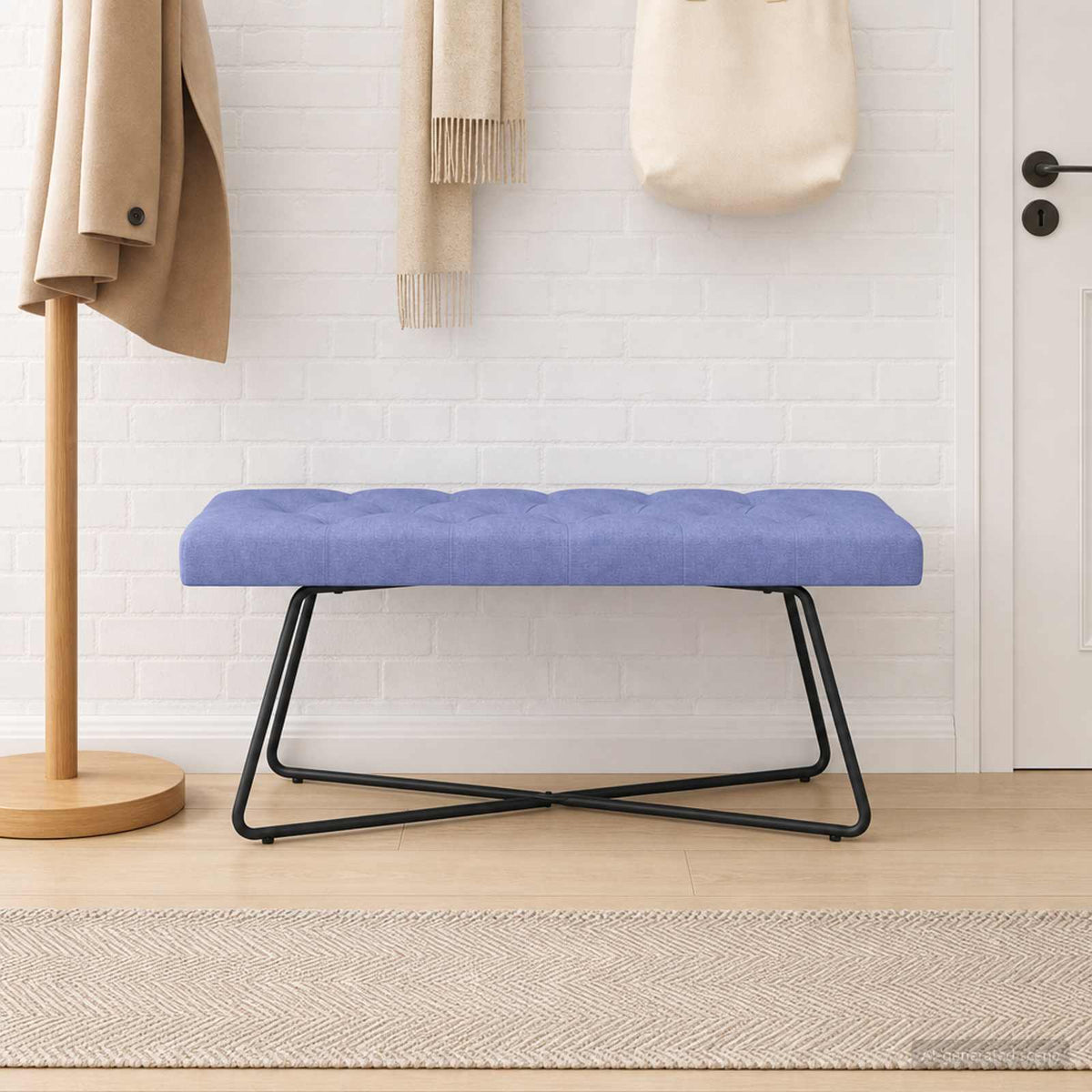 Banco Con Tapicería Con Botones Azul Jeans 110 X 40 X 46 Cm