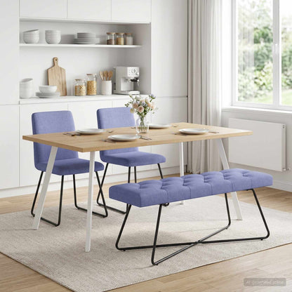 Banco Con Tapicería Con Botones Azul Jeans 110 X 40 X 46 Cm