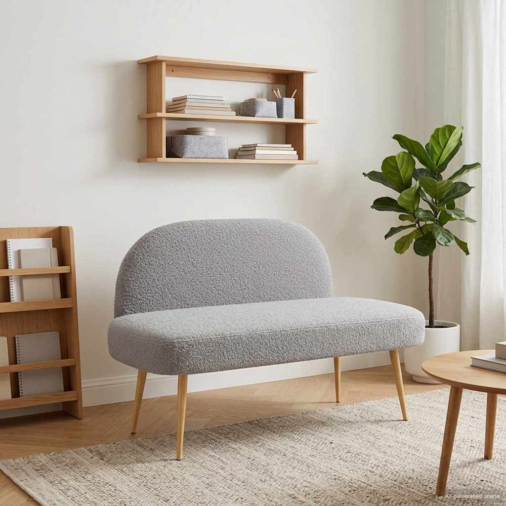 Banco Tapizado Con Respaldo 110 X 60 X 76 Cm Bouclé