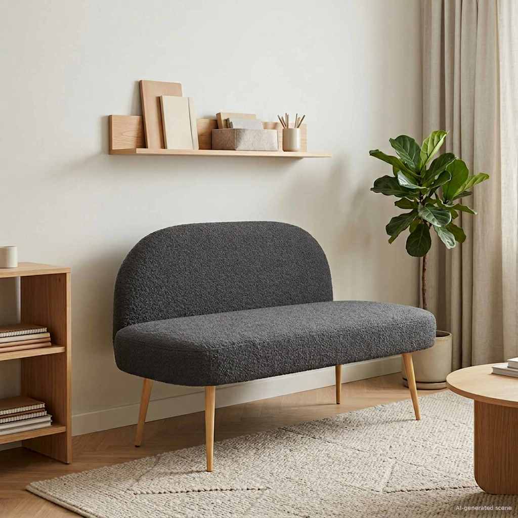 Banco Tapizado Con Respaldo 110 X 60 X 76 Cm Bouclé