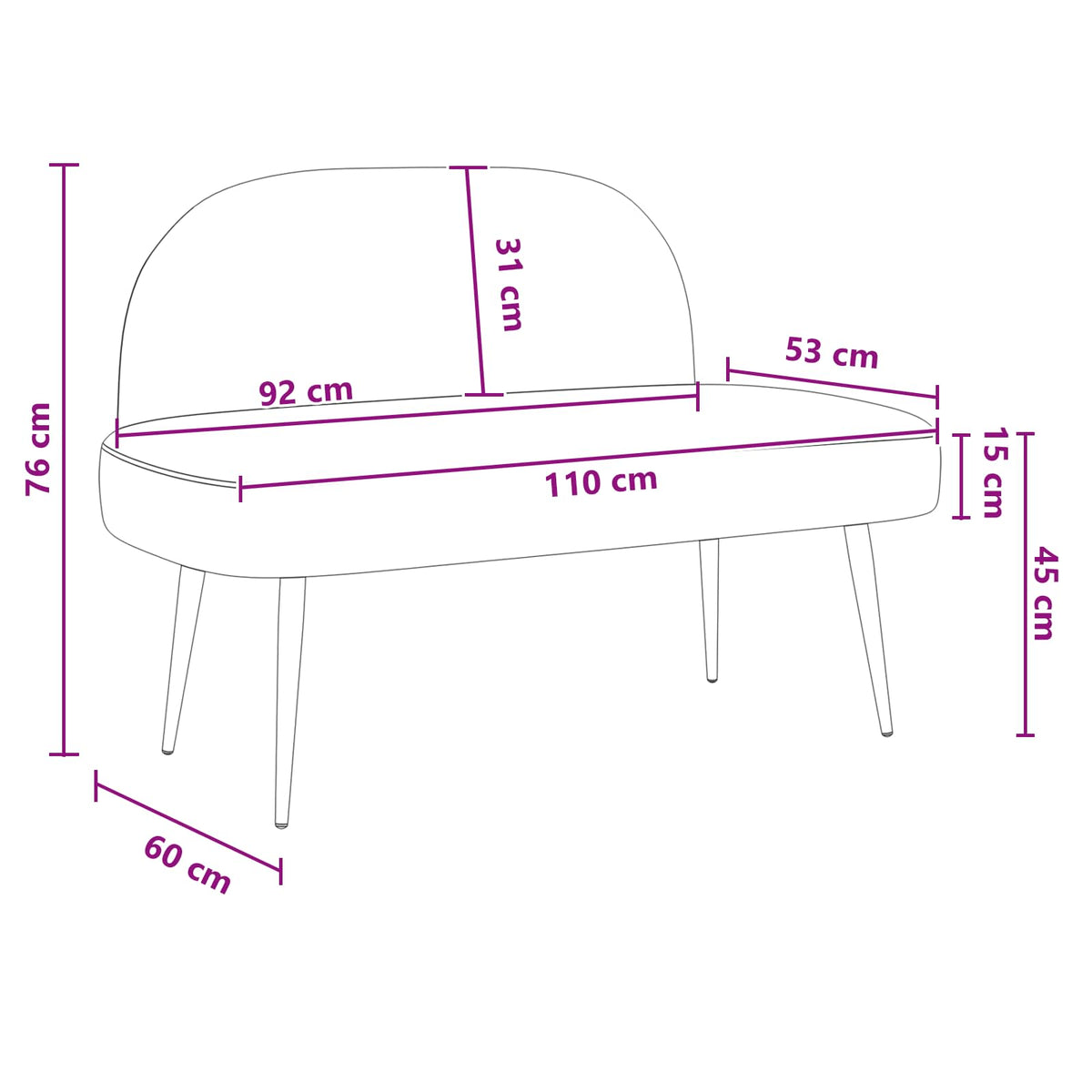 Banco Tapizado Con Respaldo 110 X 60 X 76 Cm Bouclé