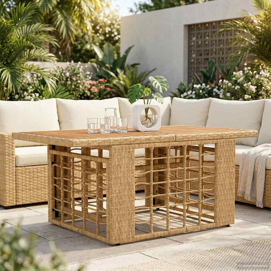 Mesa De Jardín 100 X 55 X 37 Cm Rattan Pe Y Cristal