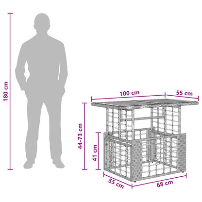 Mesa De Jardín 100 X 55 X 37 Cm Rattan Pe Y Cristal