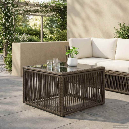 Mesa De Jardín 55 X 55 X 37 Cm Rattan Pe Y Cristal