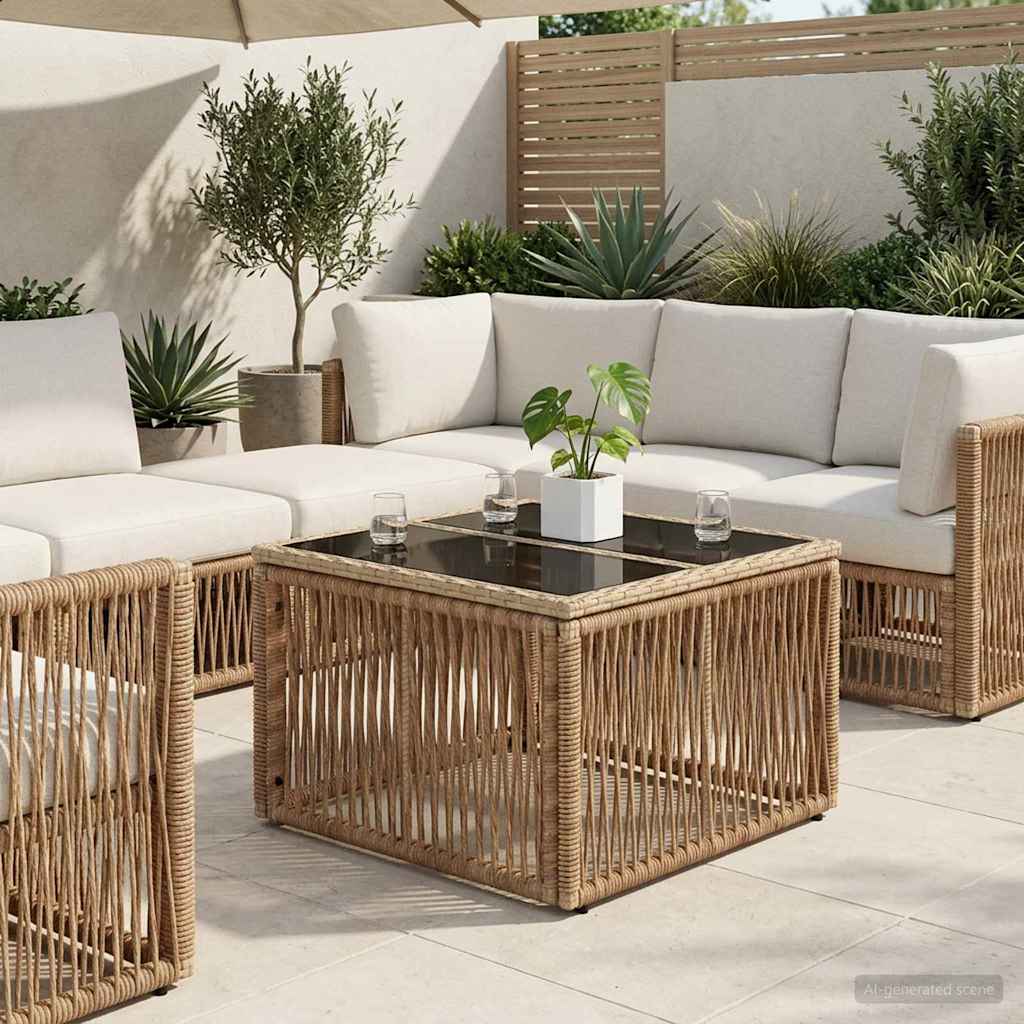 Mesa De Jardín 55 X 55 X 37 Cm Rattan Pe Y Cristal