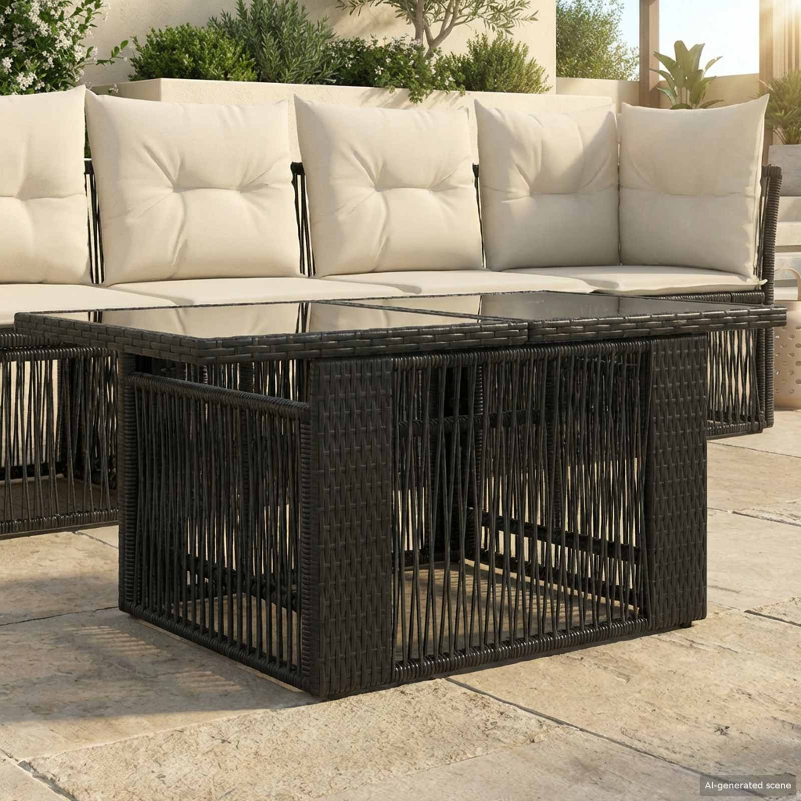 Mesa De Jardín 100 X 55 X 37 Cm Rattan Pe Y Cristal