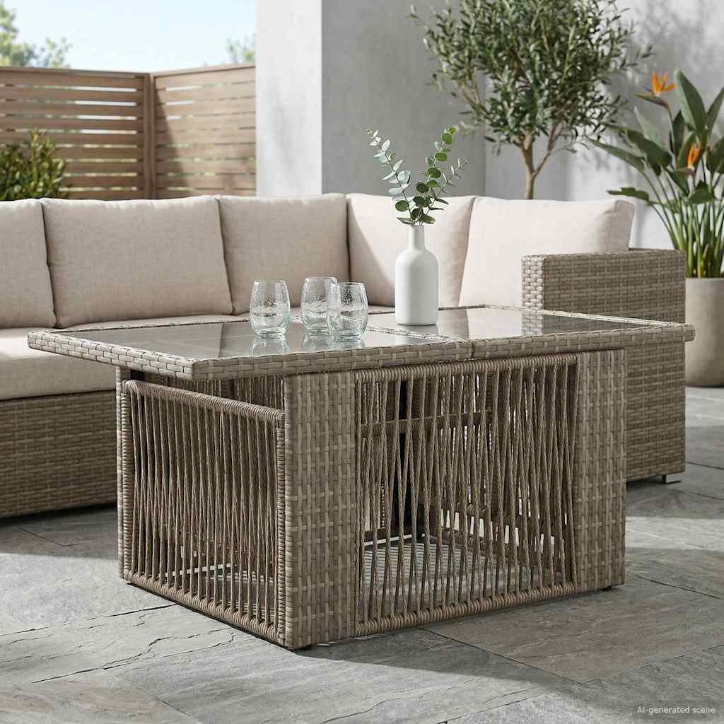 Mesa De Jardín 100 X 55 X 37 Cm Rattan Pe Y Cristal