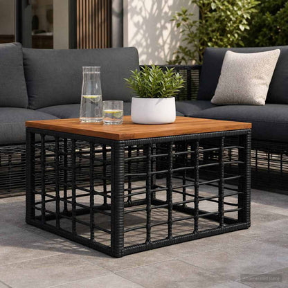 Mesa De Jardín 55 X 55 X 37 Cm Rattan Pe Y Cristal