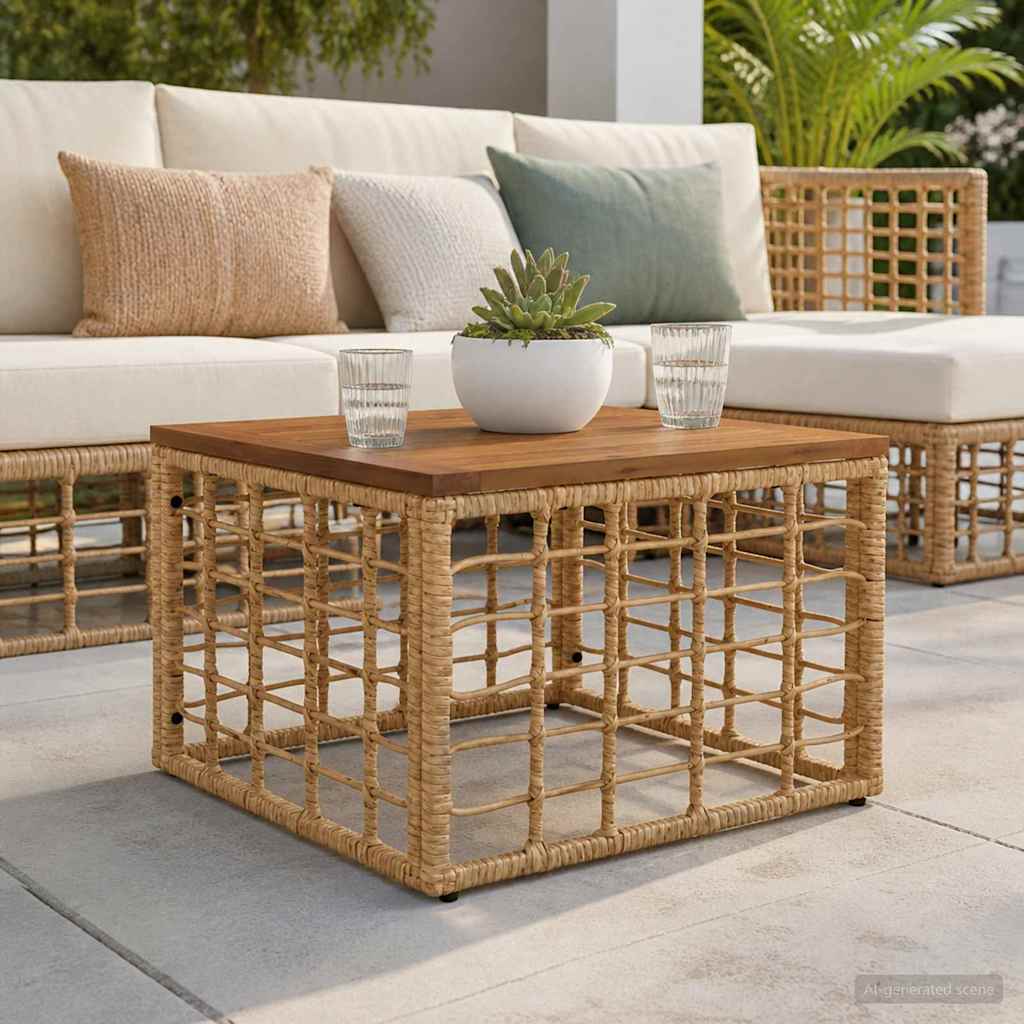 Mesa De Jardín 55 X 55 X 37 Cm Rattan Pe Y Cristal