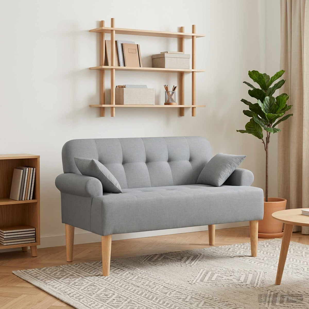 Sofá Amoroso Con Botones Acolchados Azul Jeans 120 X 65 X 79 Cm