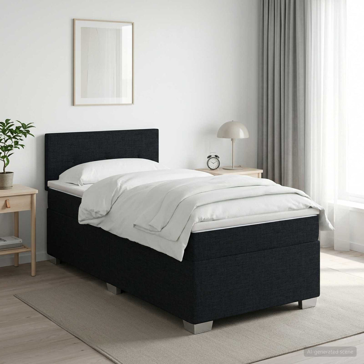 Cama Box Spring Con Colchón Tela
