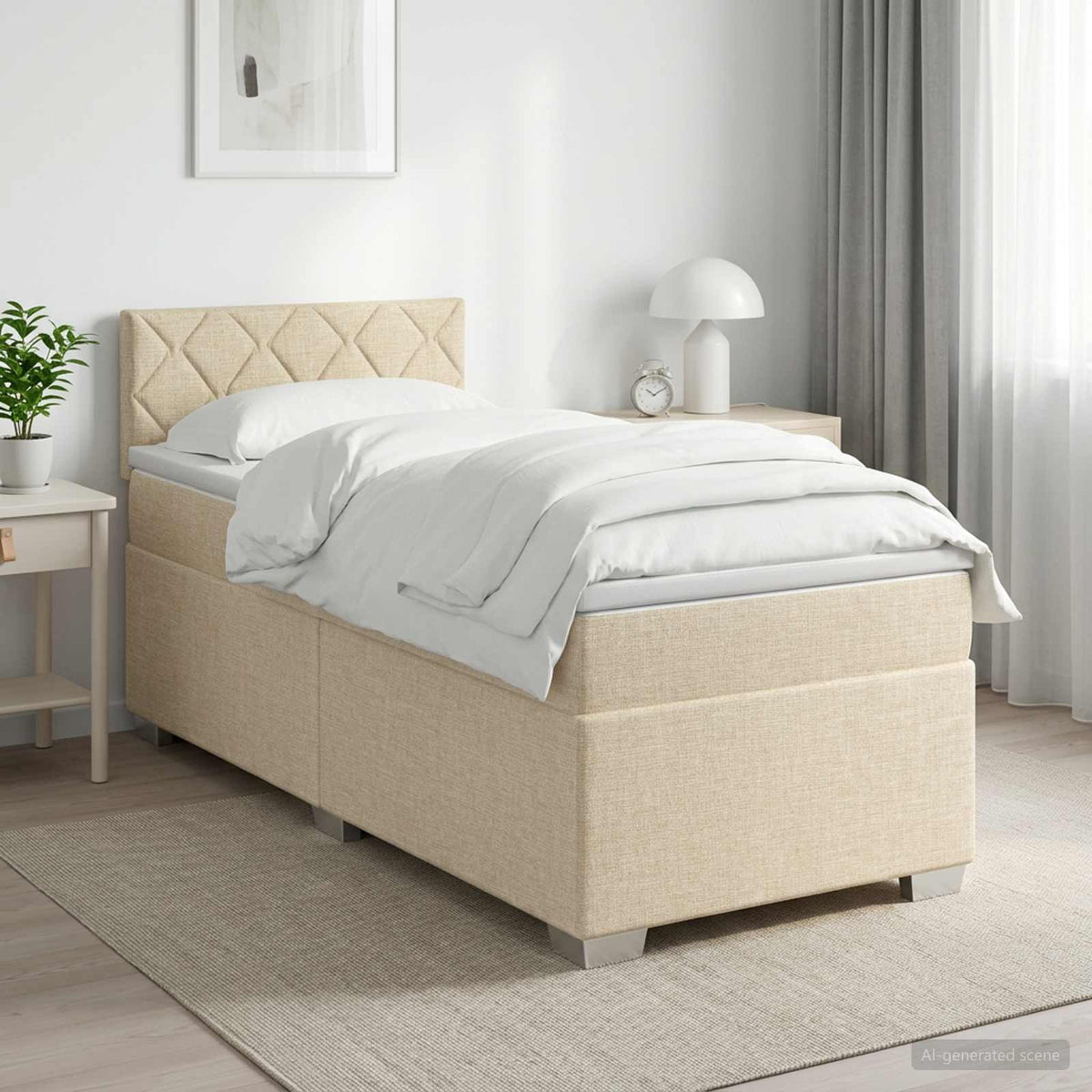 Cama Box Spring Con Colchón Tela