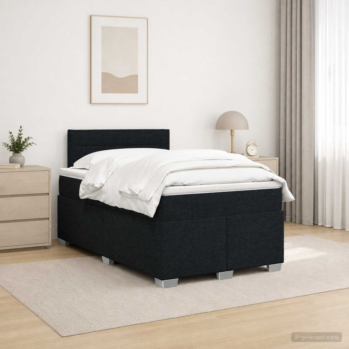 Cama Box Spring Con Colchón Tela
