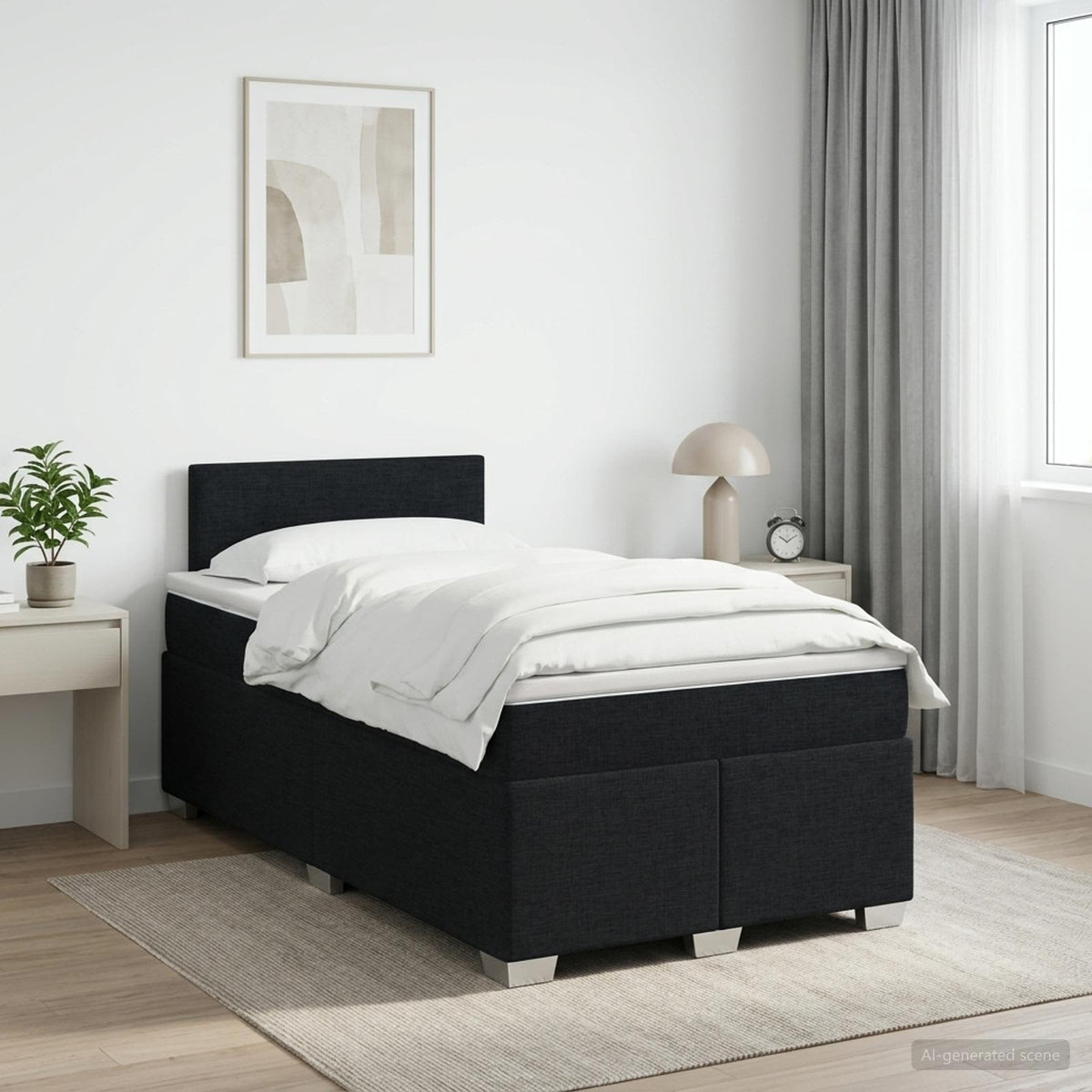 Cama Box Spring Con Colchón Tela