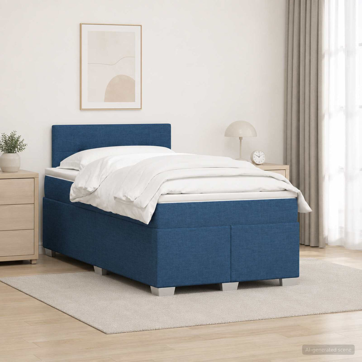 Cama Box Spring Con Colchón Tela