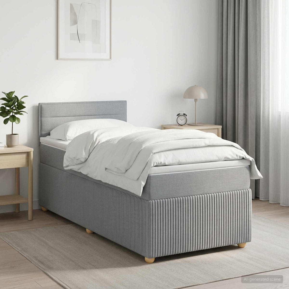 Cama Box Spring Con Colchón Tela