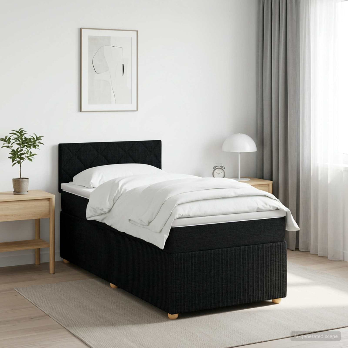 Cama Box Spring Con Colchón Tela