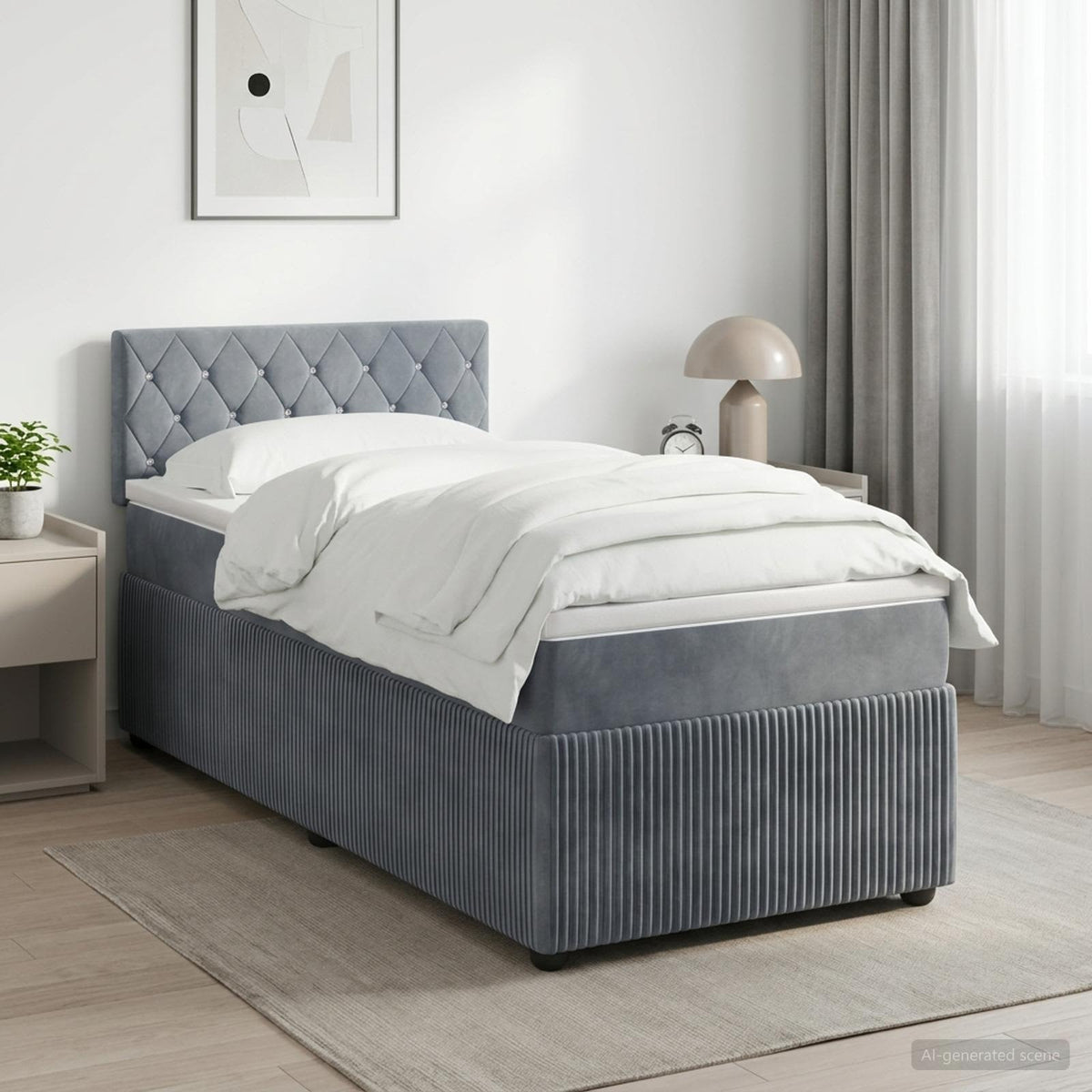 Cama Box Spring Con Colchón Terciopelo