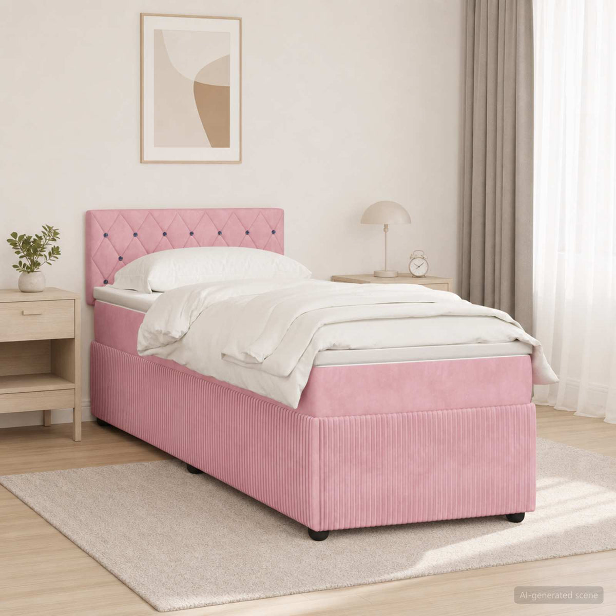 Cama Box Spring Con Colchón Terciopelo