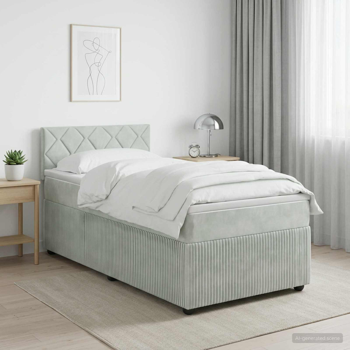 Cama Box Spring Con Colchón Terciopelo