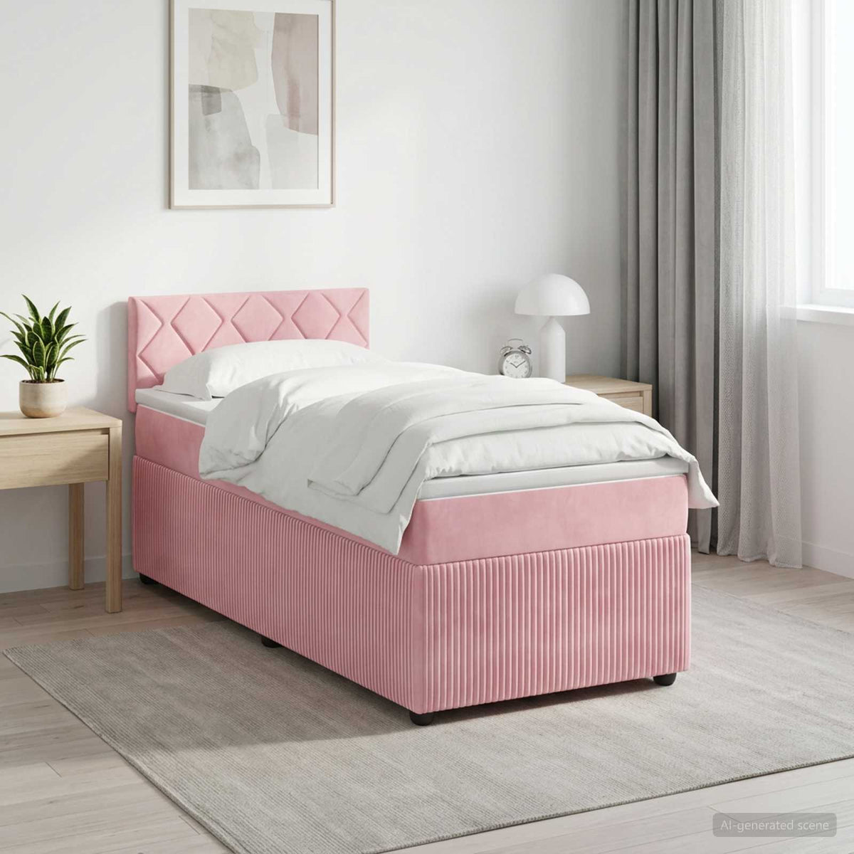 Cama Box Spring Con Colchón Terciopelo