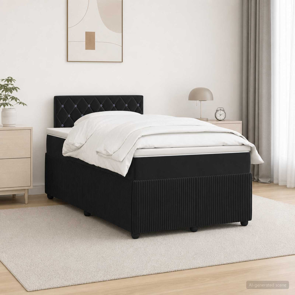 Cama Box Spring Con Colchón Terciopelo