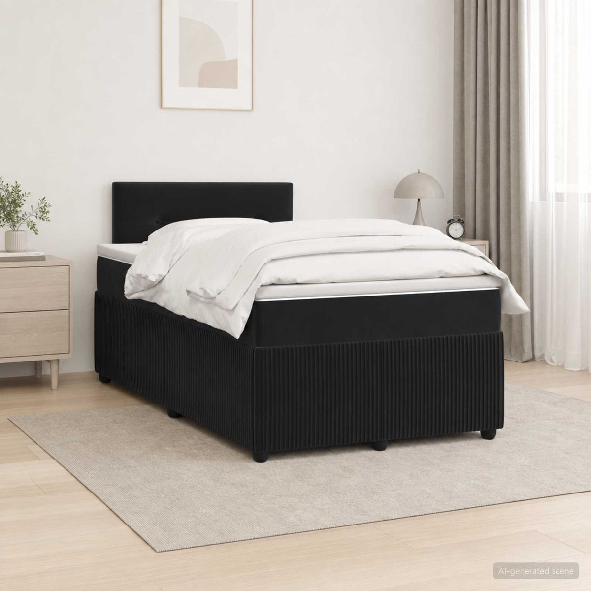 Cama Box Spring Con Colchón Terciopelo