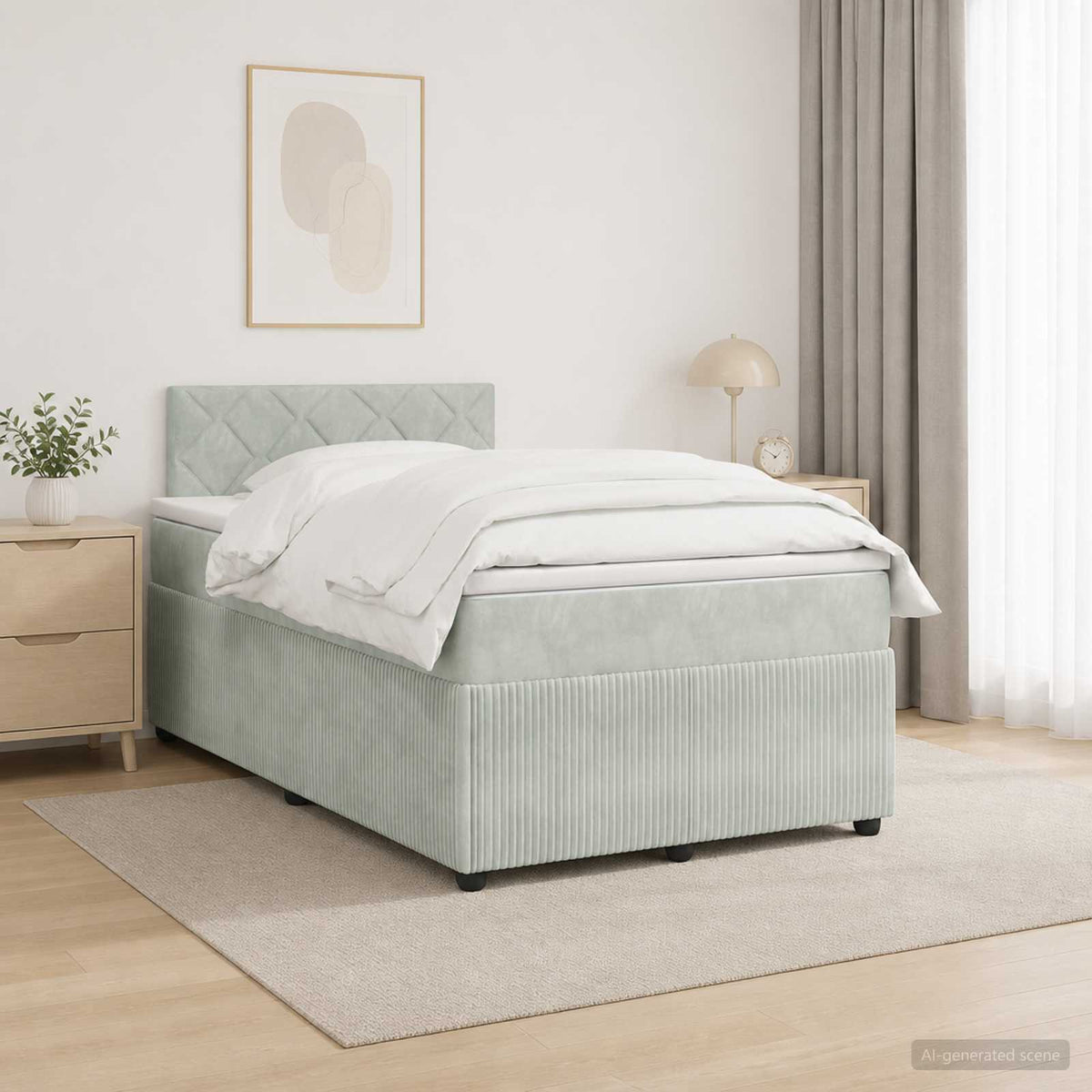 Cama Box Spring Con Colchón Terciopelo