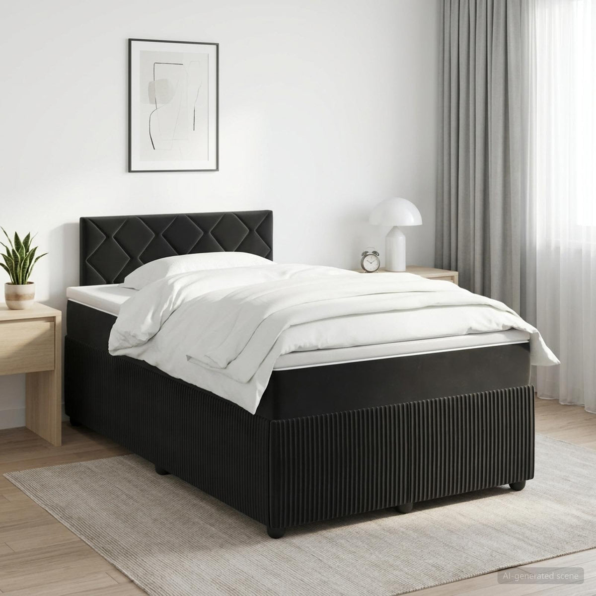 Cama Box Spring Con Colchón Terciopelo