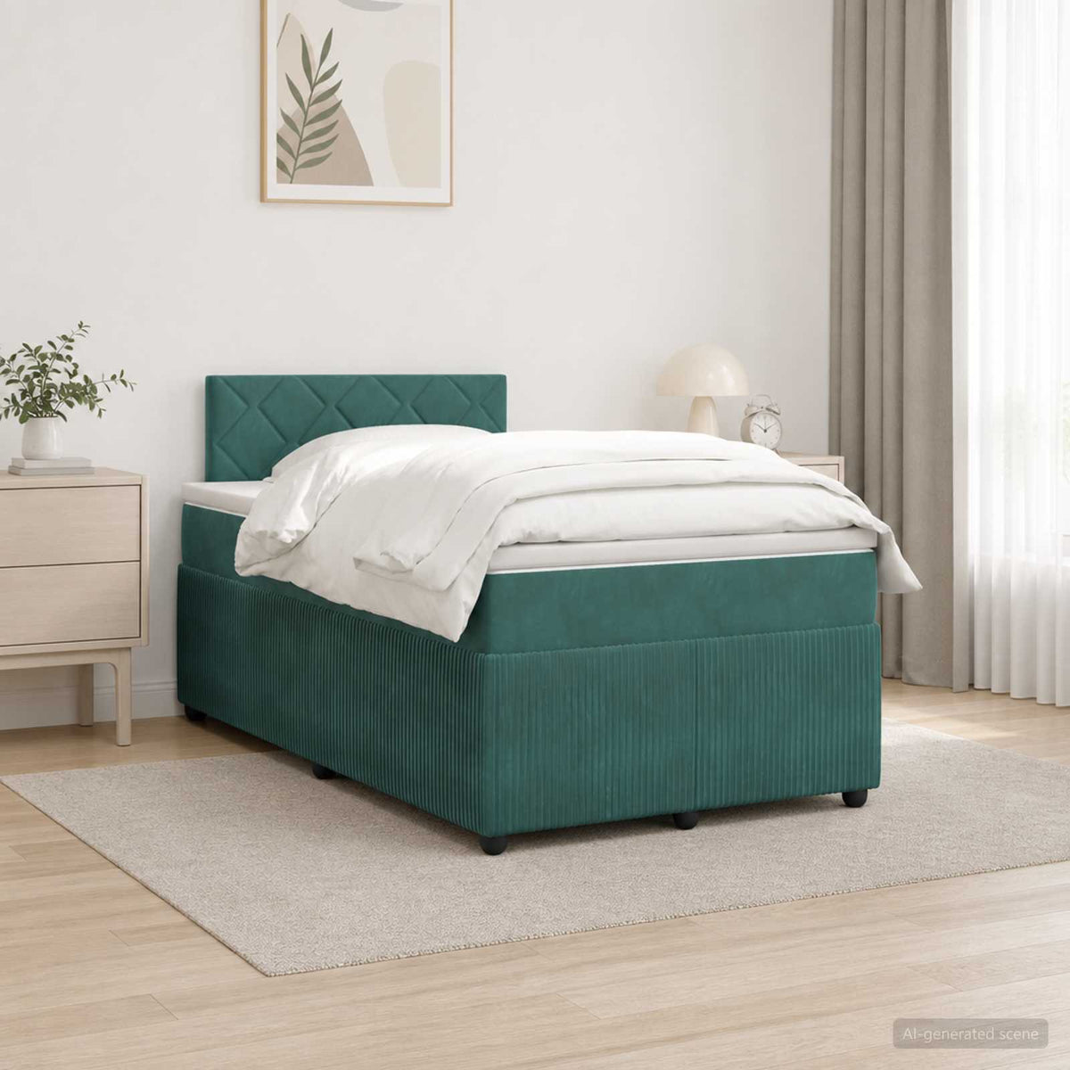 Cama Box Spring Con Colchón Terciopelo