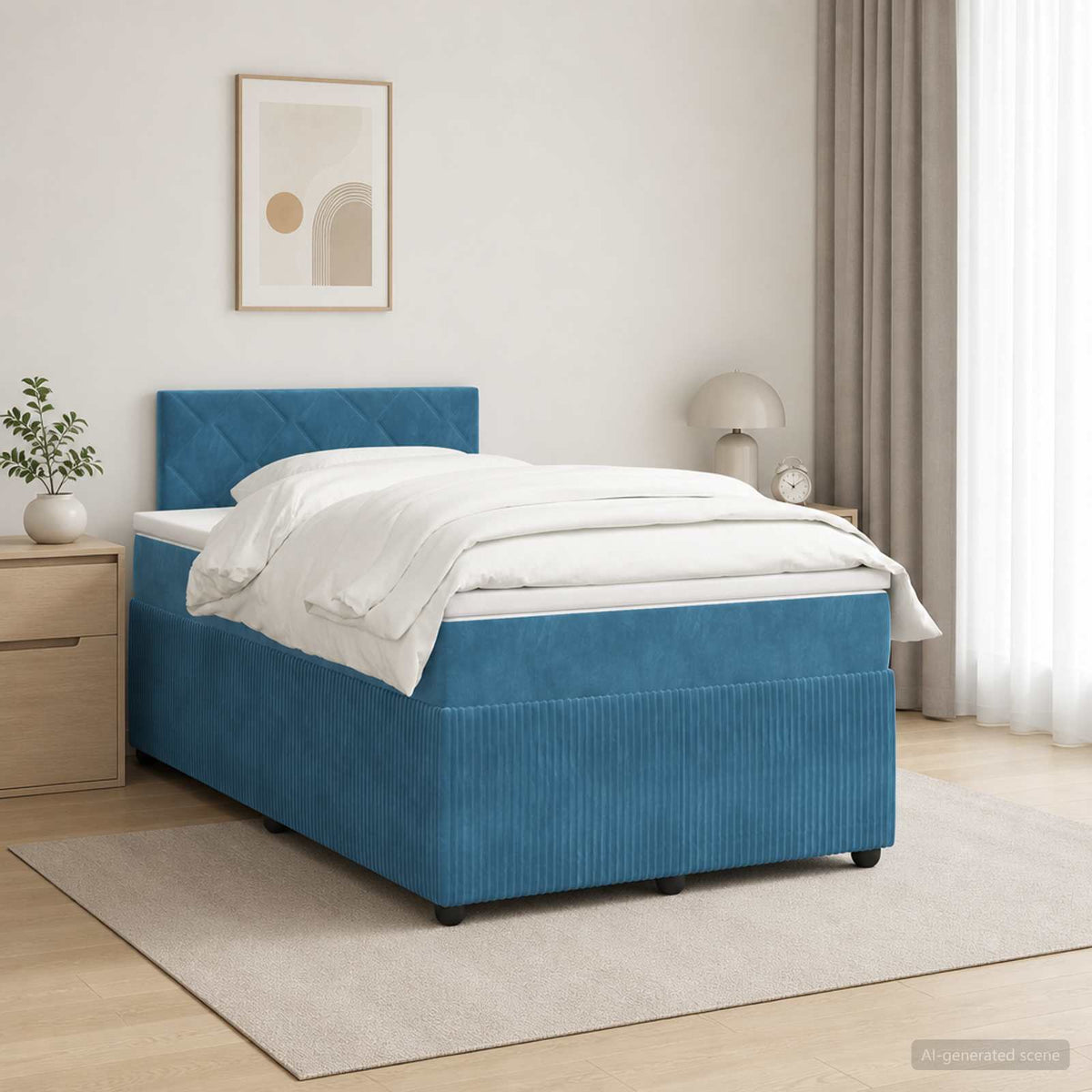 Cama Box Spring Con Colchón Terciopelo