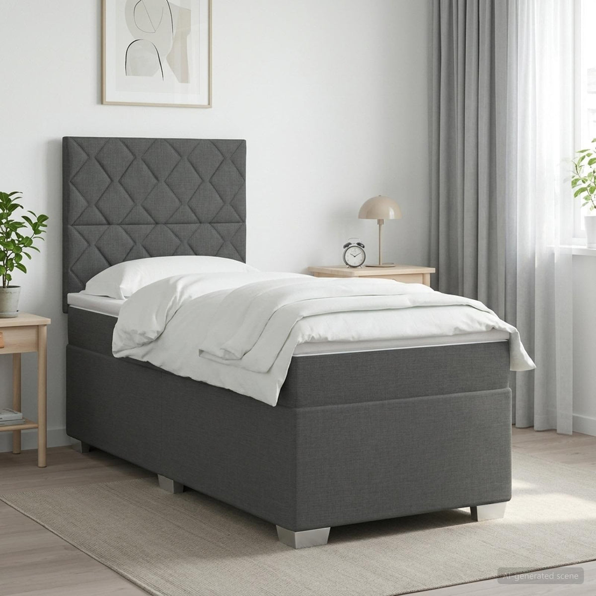 Cama Box Spring Con Colchón Tela