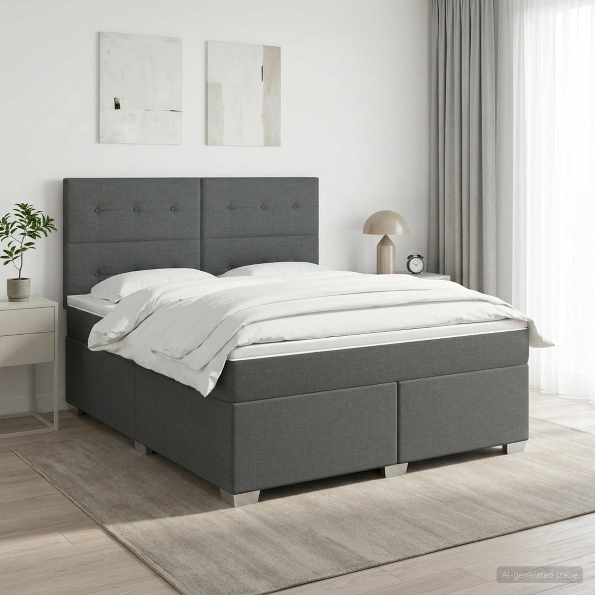 Cama Box Spring Con Colchón Tela