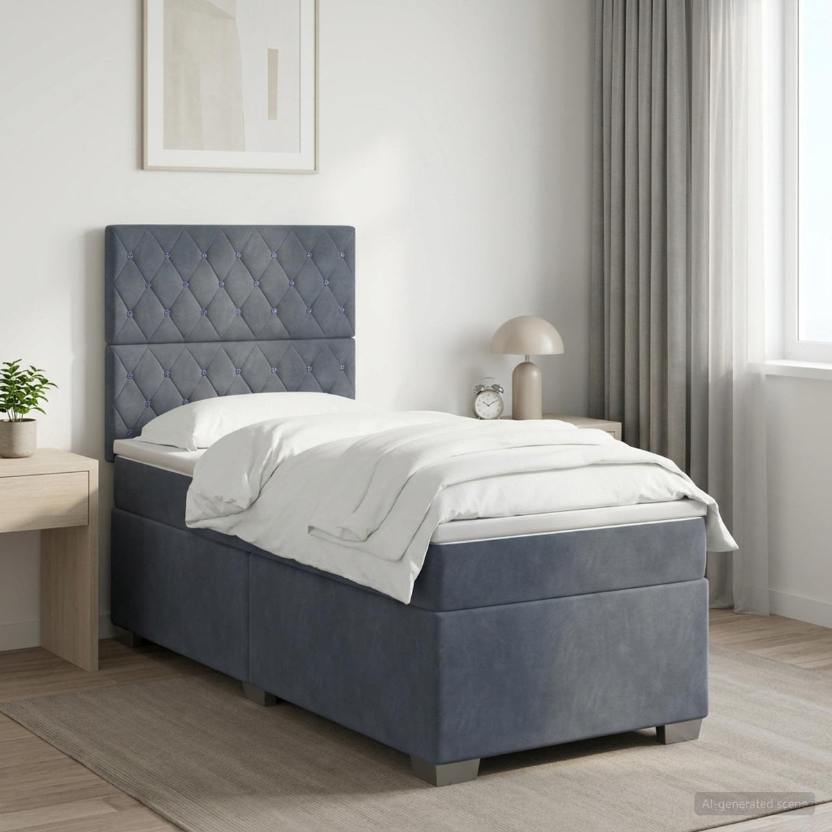 Cama Box Spring Con Colchón Terciopelo