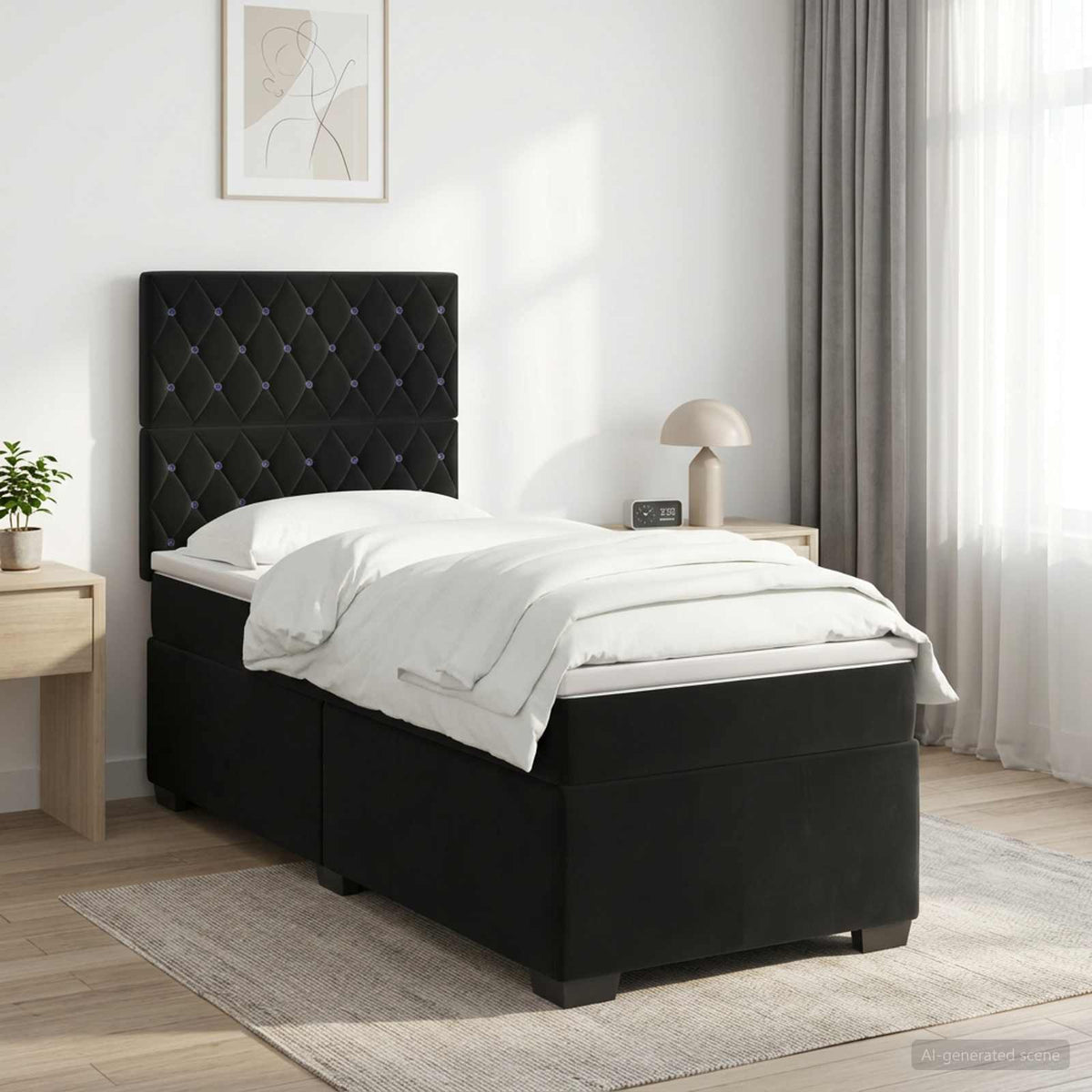 Cama Box Spring Con Colchón Terciopelo