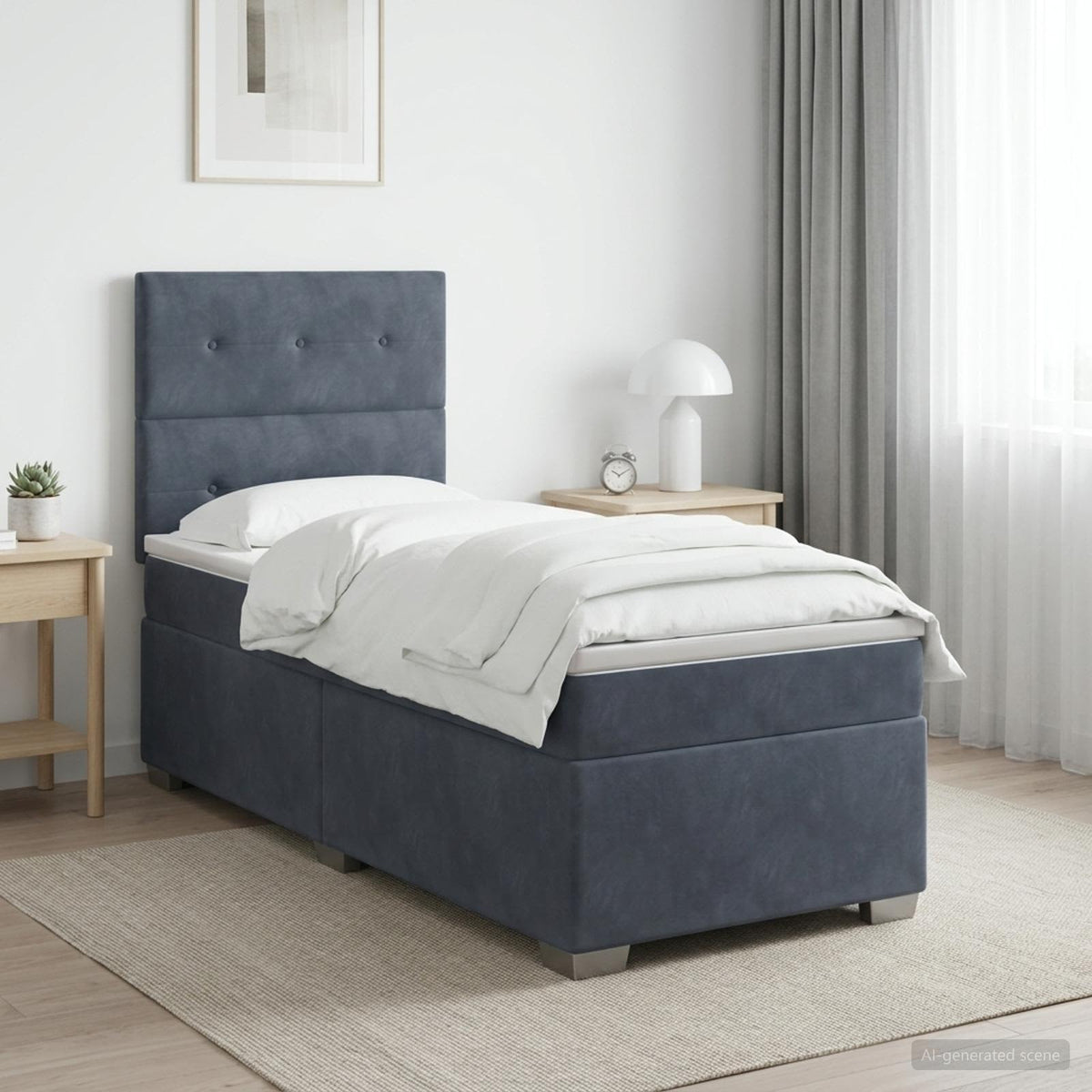 Cama Box Spring Con Colchón Terciopelo