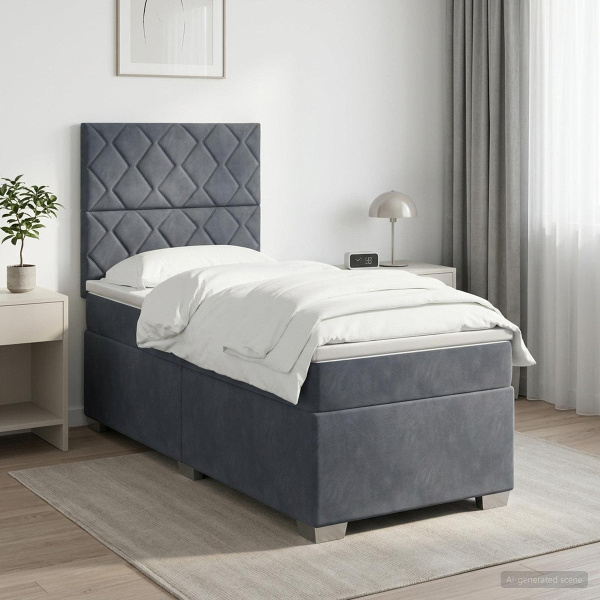 Cama Box Spring Con Colchón Terciopelo