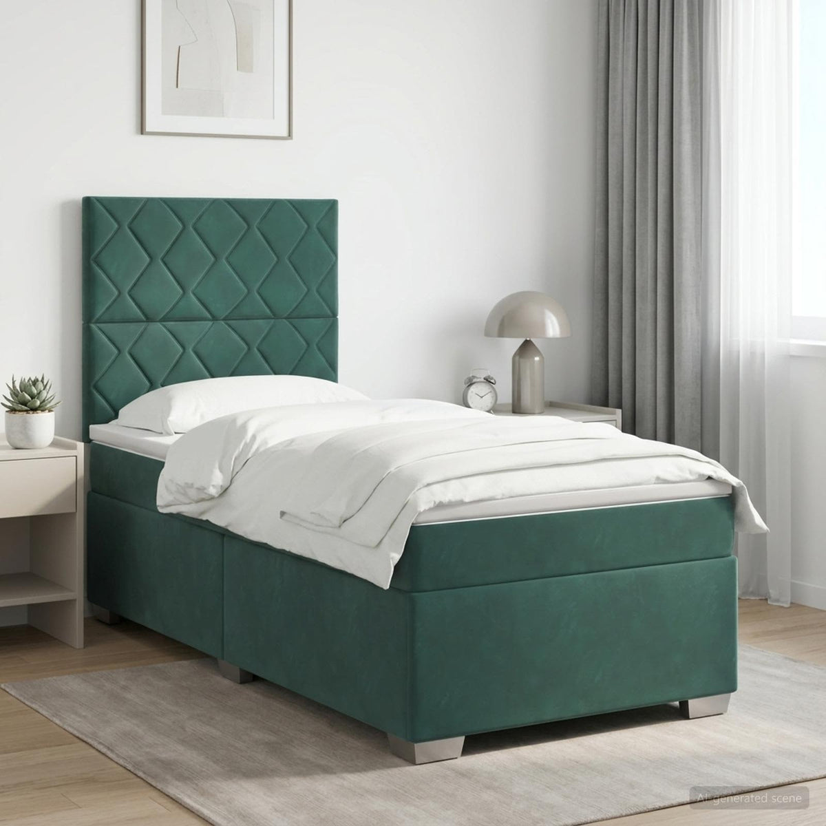 Cama Box Spring Con Colchón Terciopelo