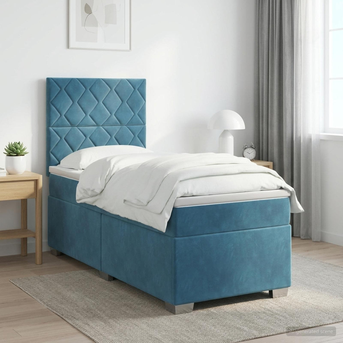 Cama Box Spring Con Colchón Terciopelo