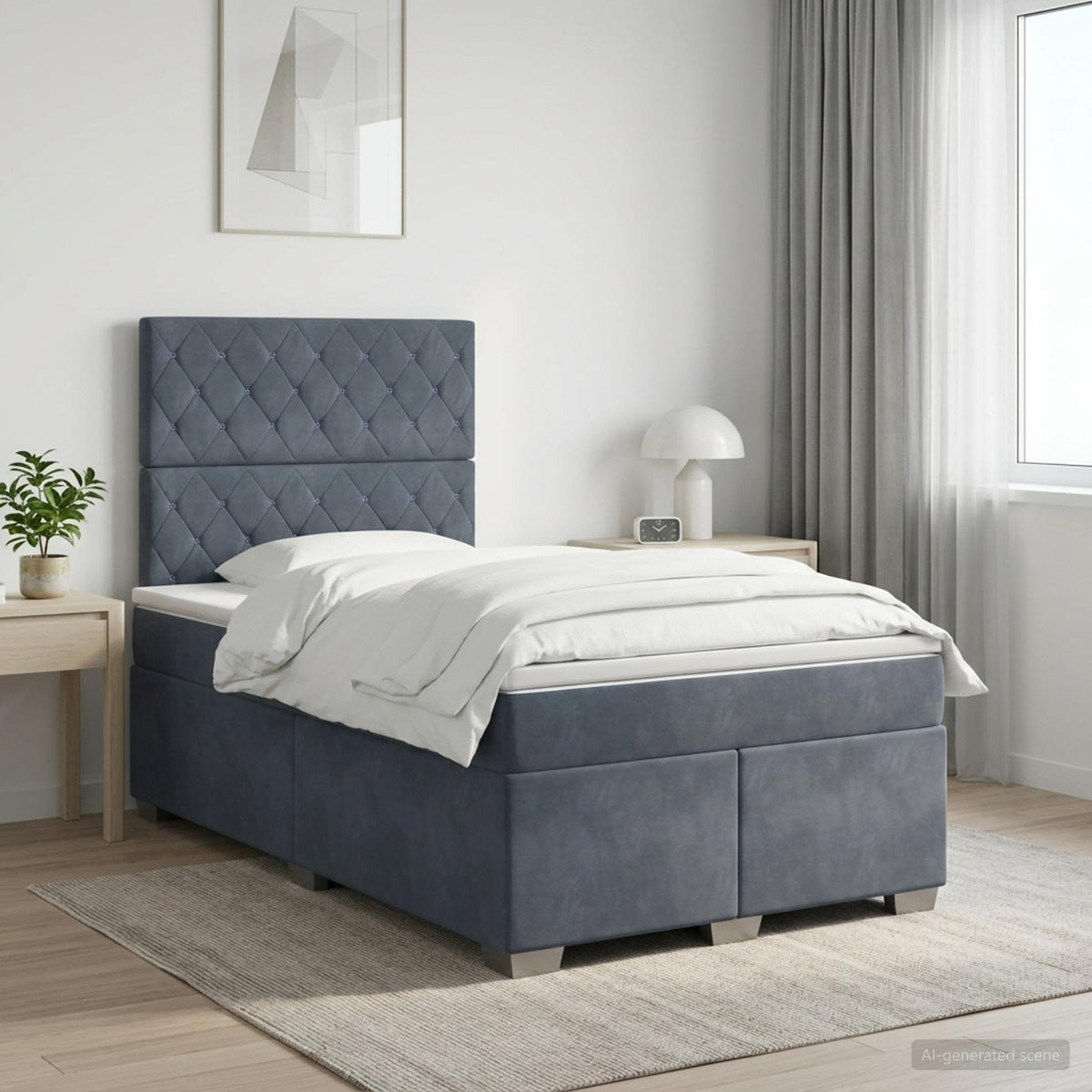 Cama Box Spring Con Colchón Terciopelo