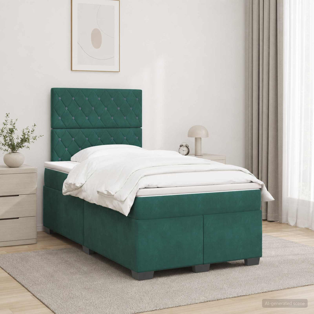 Cama Box Spring Con Colchón Terciopelo