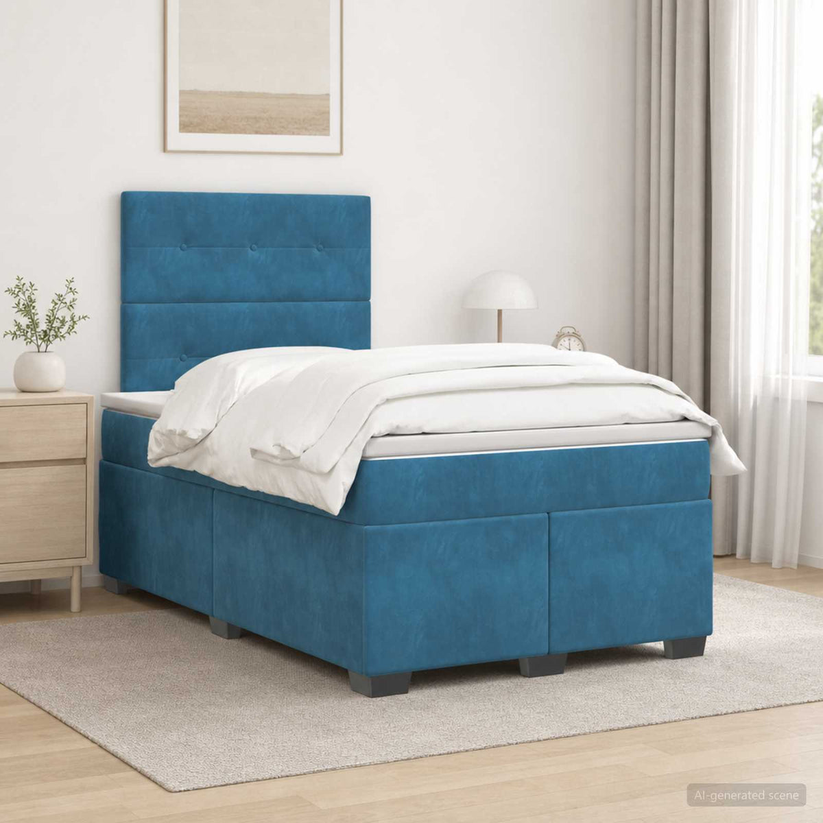 Cama Box Spring Con Colchón Terciopelo