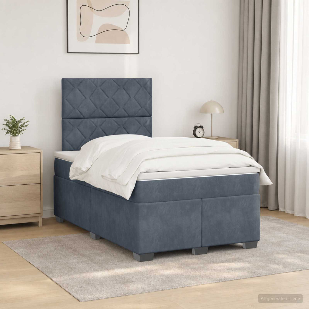 Cama Box Spring Con Colchón Terciopelo