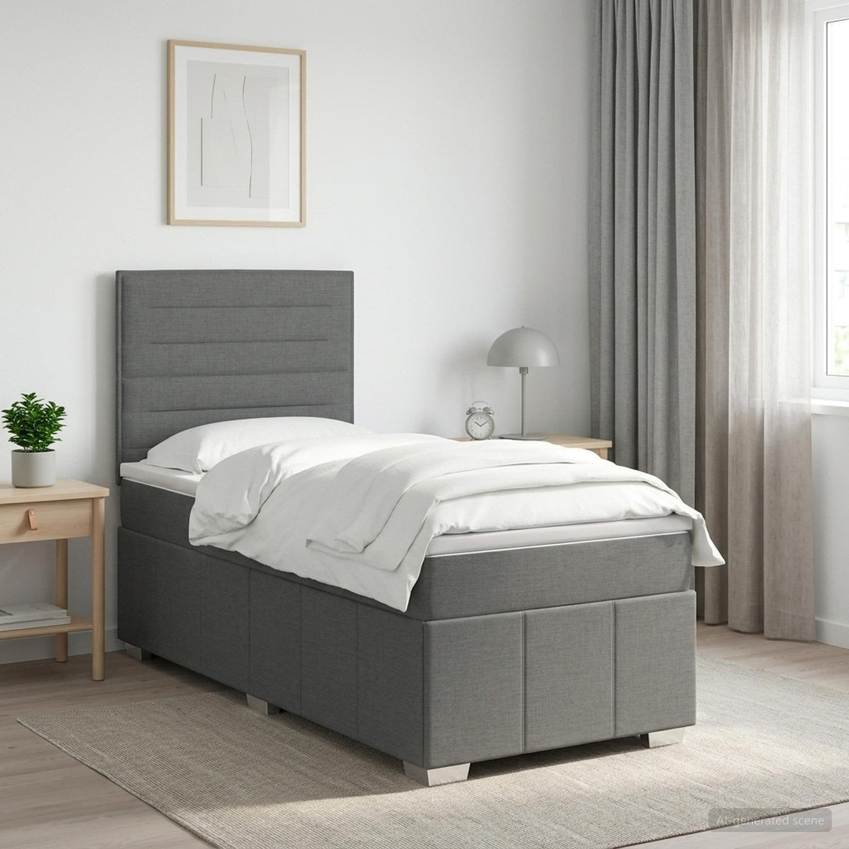 Cama Box Spring Con Colchón Tela Gris Taupe