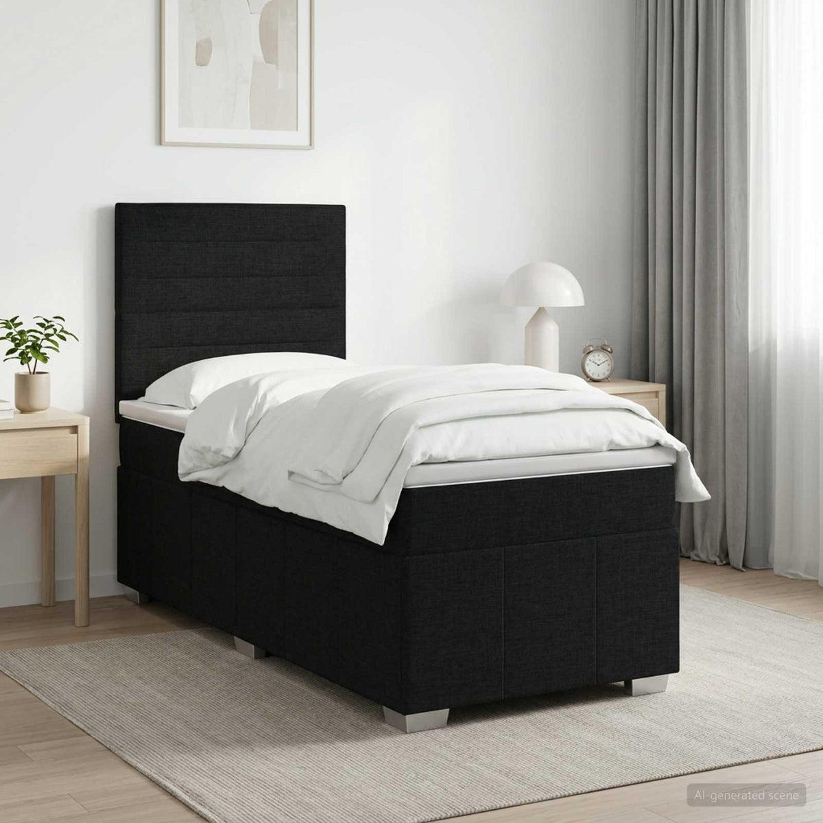 Cama Box Spring Con Colchón Tela Gris Taupe