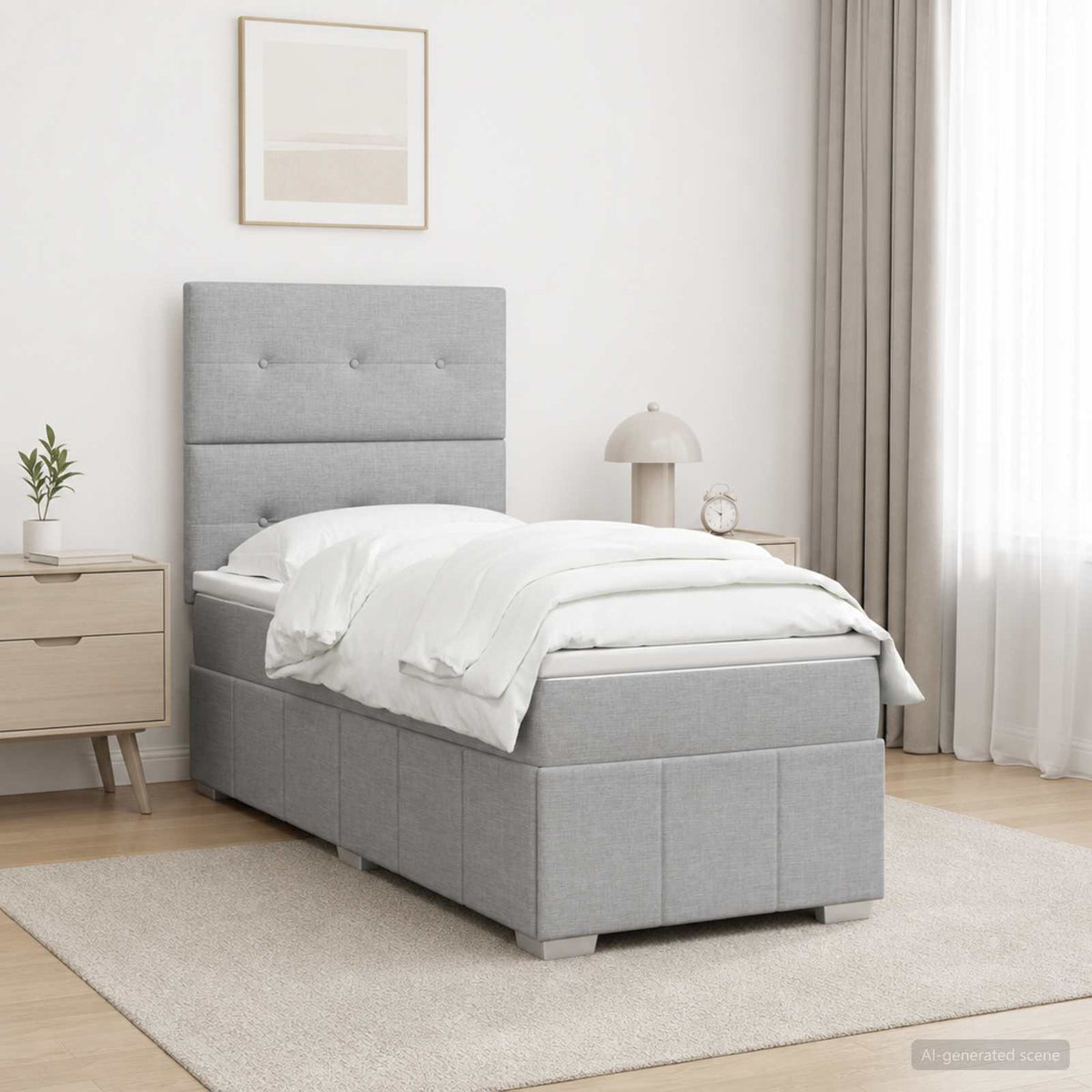 Cama Box Spring Con Colchón Tela Gris Taupe
